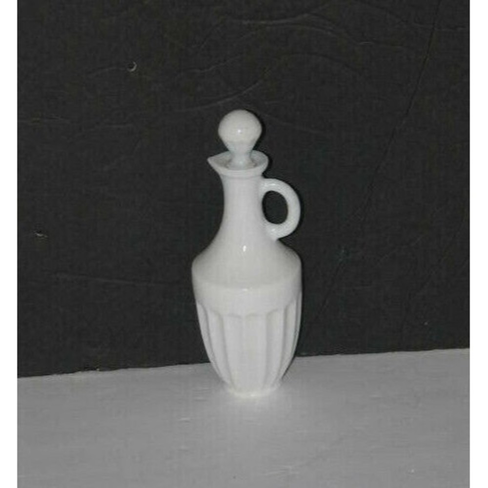 Vintage AVON White Milk Glass Cruet Bath Oil Perfume Bottle with Cork Stopper